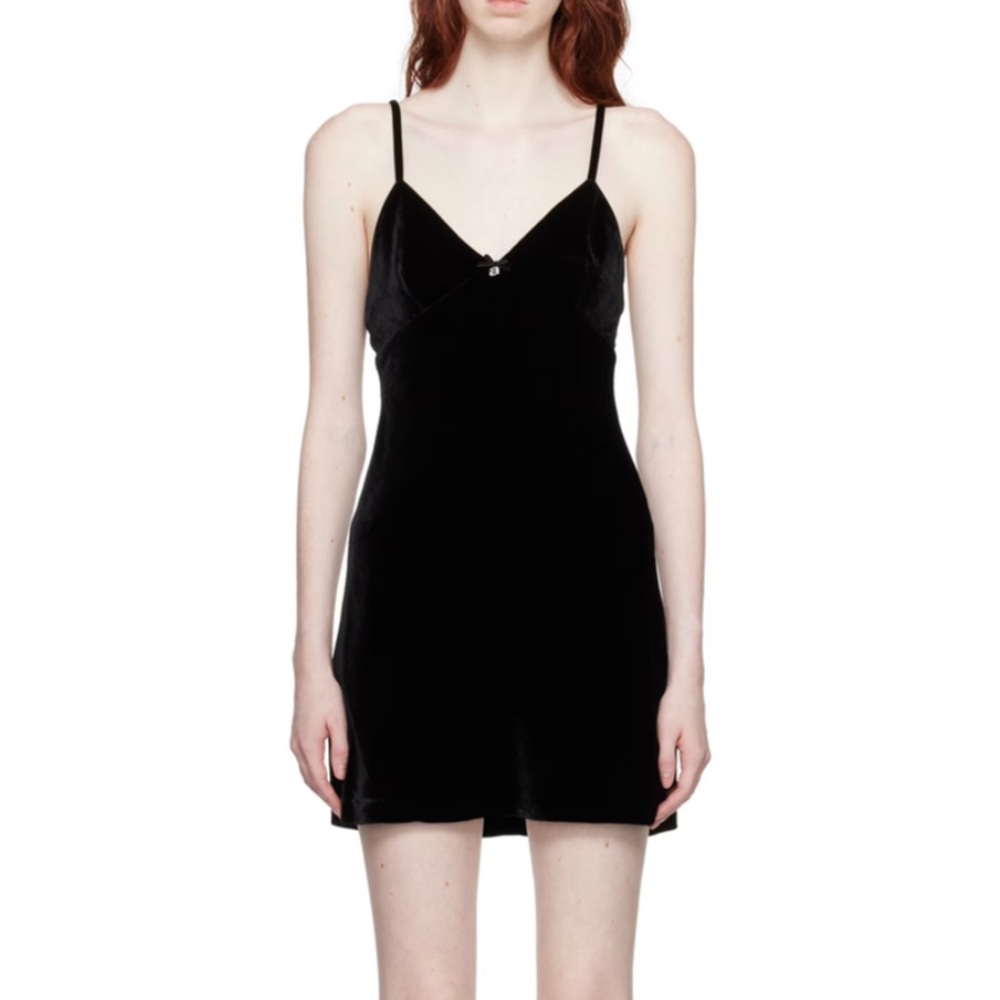 ALEXANDER WANG Black Velvet Slip Dress with Plunging V-Neckline